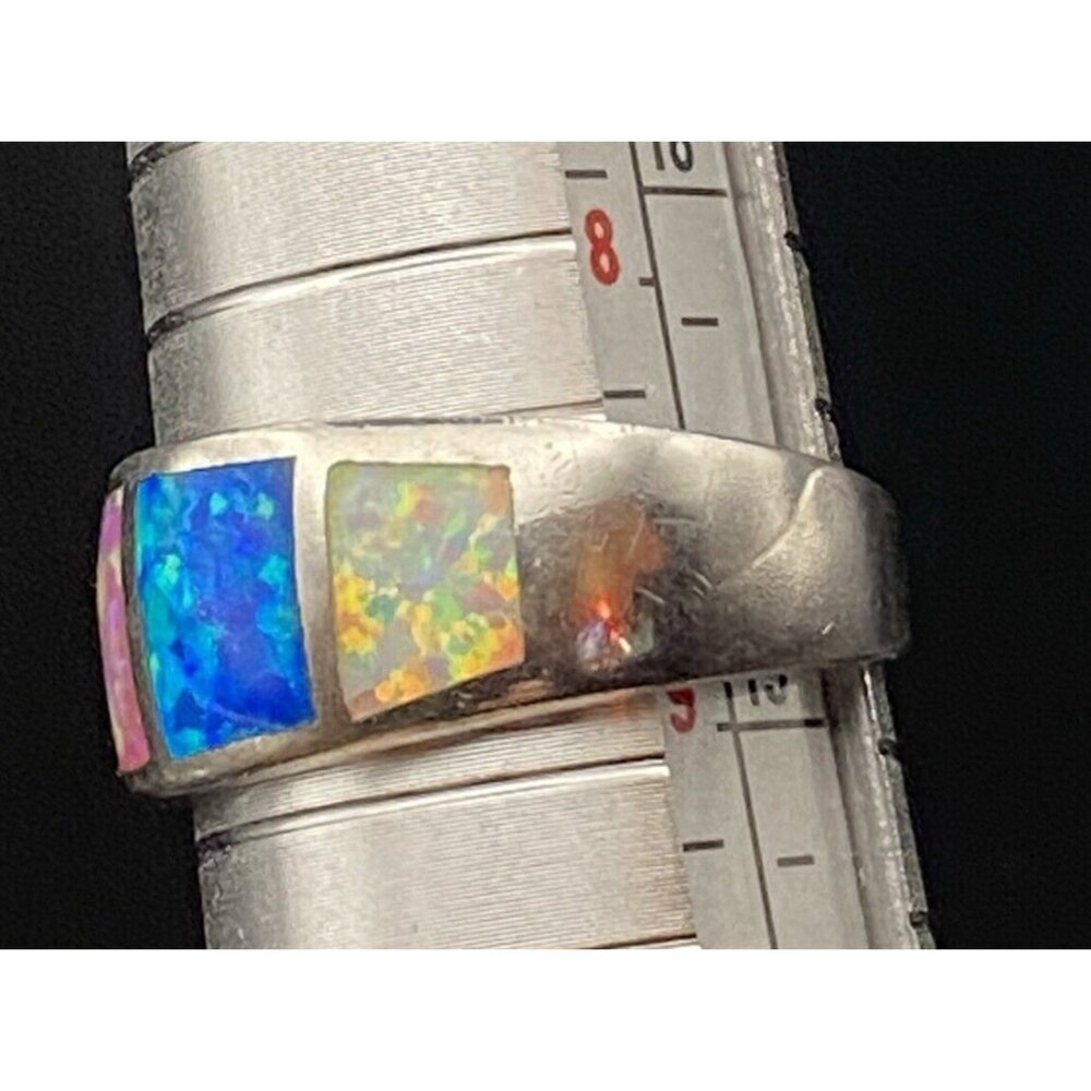 Genuine Blue Pink Opal Ring Wide 4 Windows Ster Silver 925 3.8g Unisex Sz 8.75 - Picture 12 of 13